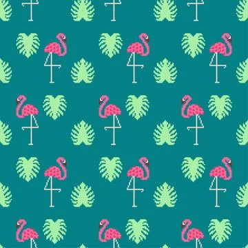 Pink flamingo pixel art pattern seamless. 8 bit water bird with pale pink p.. Illustrazione stock