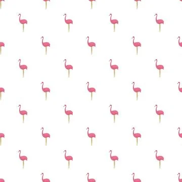 Pink flamingo repeating pattern on white background Stock Illustration