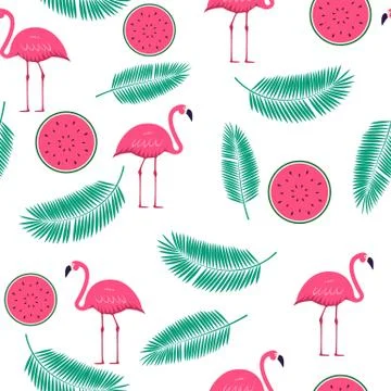 Pink Flamingo Seamless Pattern Background. Vector Illustration 스톡 일러스트