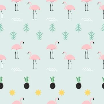 Pink Flamingo Seamless Pattern Background. Vector Illustration 스톡 일러스트