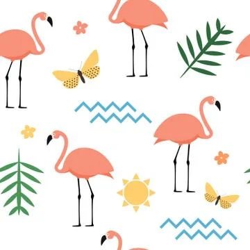 Pink Flamingo Seamless Pattern Background. Vector Illustration Stock Illustration