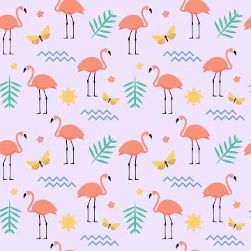Pink Flamingo Seamless Pattern Background. Vector Illustration イラスト素材