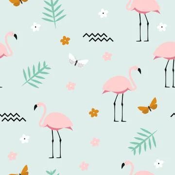 Pink Flamingo Seamless Pattern Background. Vector Illustration Stockillustratie