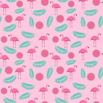 Pink Flamingo Seamless Pattern on Background. Illustration Stock Illustration