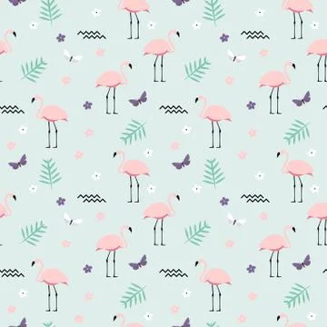 Pink Flamingo Seamless Pattern on Background. Illustration Stock Illustration