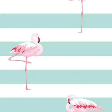 Pink flamingo seamless pattern with stripes Stock Illustration