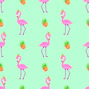 Pink flamingo seamless vector pattern 스톡 일러스트