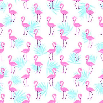 Pink flamingo seamless vector pattern 스톡 일러스트