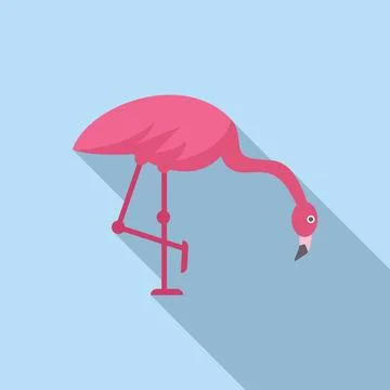 Pink flamingo standing looking down long shadow Stock Illustration