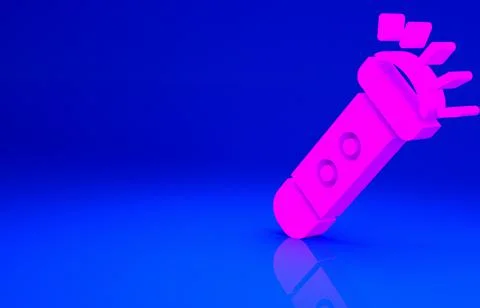 Pink Flashlight icon isolated on blue background. Minimalism concept. 3d illu 스톡 일러스트
