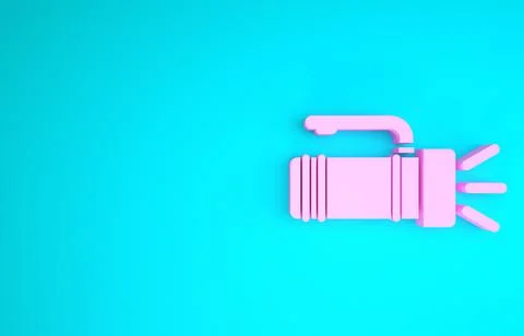 Pink Flashlight icon isolated on blue background. Tourist flashlight handle.  Illustration