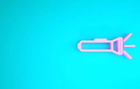 Pink Flashlight icon isolated on blue background. Minimalism concept. 3d illu Stock Illustration