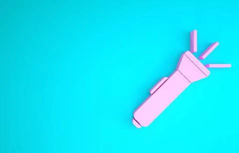 Pink Flashlight icon isolated on blue background. Minimalism concept. 3d illu Stock Illustration