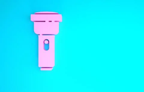 Pink Flashlight icon isolated on blue background. Minimalism concept. 3d illu Illustrazione stock