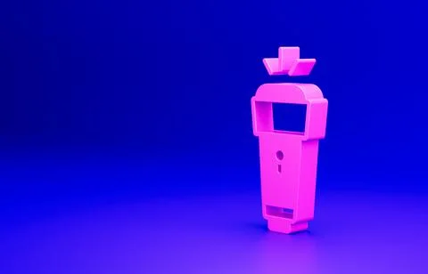 Pink Flashlight icon isolated on blue background. Minimalism concept. 3D render Stock Illustration