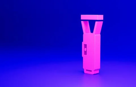 Pink Flashlight icon isolated on blue background. Minimalism concept. 3D render Stock Illustration