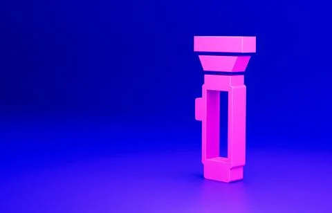 Pink Flashlight icon isolated on blue background. Minimalism concept. 3D render Stock Illustration