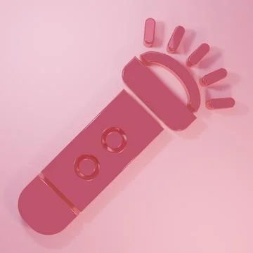 Pink Flashlight icon isolated on pink background. Minimalism concept. 3D re.. Ilustração Stock