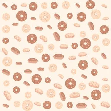 Pink flat donuts on white background.3d donut pattern for print design. Vector Stock Illustration