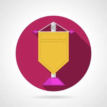 Pink flat vector icon for yellow pennant Single round flat vector icon for... Stock Photos