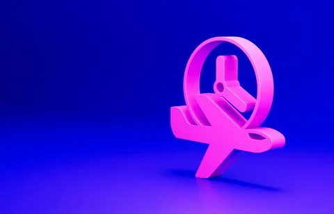 Pink Flight time icon isolated on blue background. Minimalism concept. 3D render Stockillustratie