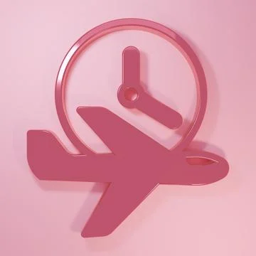 Pink Flight time icon isolated on pink background. Minimalism concept. 3D r.. Stock-Illustration