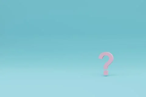 Pink floating question mark on cyan background 3D rendering Stock Illustration