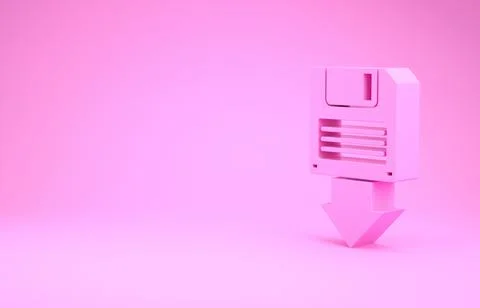 Pink Floppy disk backup icon isolated on pink background. Diskette sign. Mini Stock Illustration