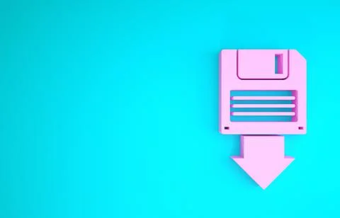 Pink Floppy disk backup icon isolated on blue background. Diskette sign. Mini Stock Illustration