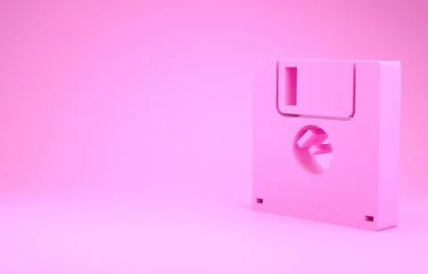 Pink Floppy disk for computer data storage icon isolated on pink background.  Stock Illustration