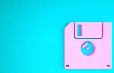 Pink Floppy disk for computer data storage icon isolated on blue background.  Stockillustratie