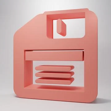 Pink Floppy disk for computer data storage icon isolated on pink background.. Illustrazione stock