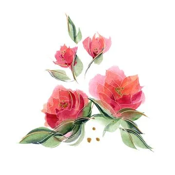 Pink floral composition with delicate fragrant rose flowers Stock Illustration