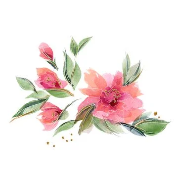 Pink floral composition with delicate fragrant rose flowers Stock Illustration