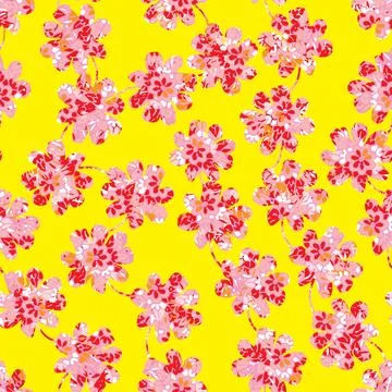 A pink floral pattern on a yellow background Stock Illustration