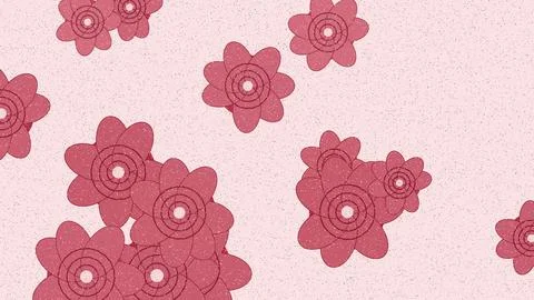 Pink floral patterns with concentric circles on textured background Stock Illustration