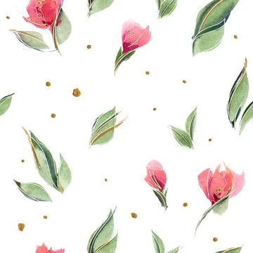 Pink floral seamless pattern with delicate rose buds Stock Illustration