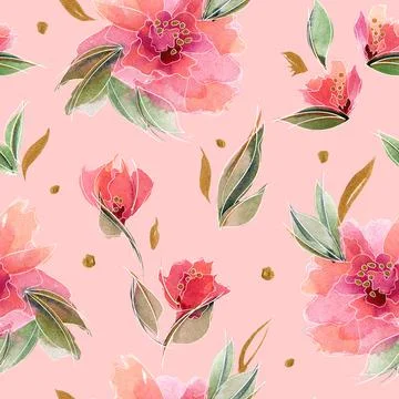 Pink floral seamless pattern with delicate fragrant flowers Stock Illustration