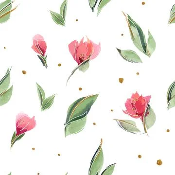 Pink floral seamless pattern with delicate rose buds Stock Illustration