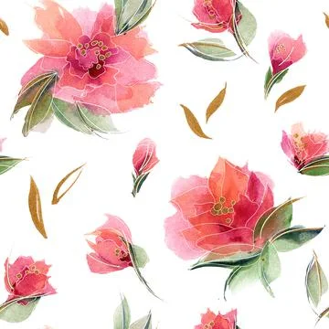 Pink floral seamless pattern with fragrant flowers and buds on a white Stock Illustration