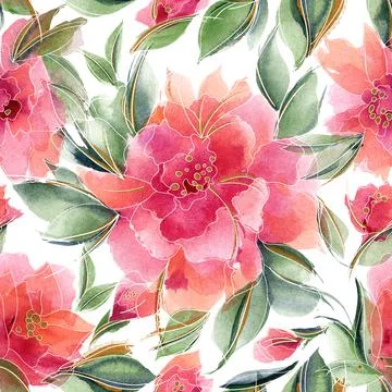 Pink floral seamless pattern with fragrant rose flowers Stock Illustration