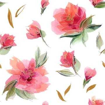 Pink floral seamless pattern with fragrant flowers and buds on a white Stock Illustration