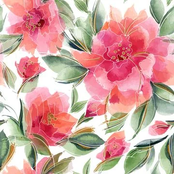 Pink floral seamless pattern with fragrant rose flowers Stock Illustration