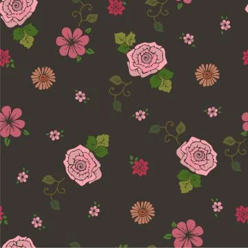 PInk floral seamless repeat pattern Stock Illustration