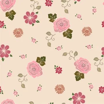 PInk floral seamless repeat pattern Stock Illustration
