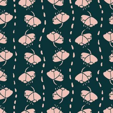 Pink floral seamless vector pattern on dark Stock Illustration
