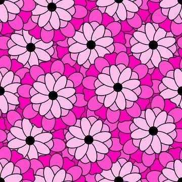 Pink flower drawing illustration vector seamless pattern. Simple design. Stockillustratie