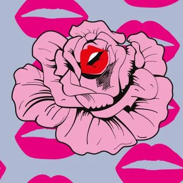 Pink flower with lips Stock Illustration