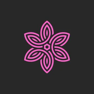 Pink flower logo linear monogram, feminine emblem for spa salon, yoga or cosm Illustrazione stock
