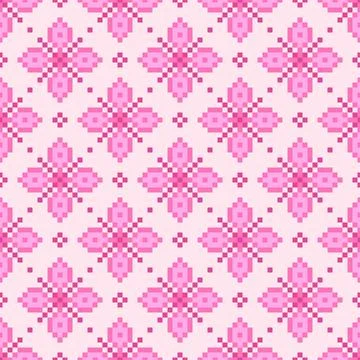 Pink Flower Pixel Mandala Stock Illustration